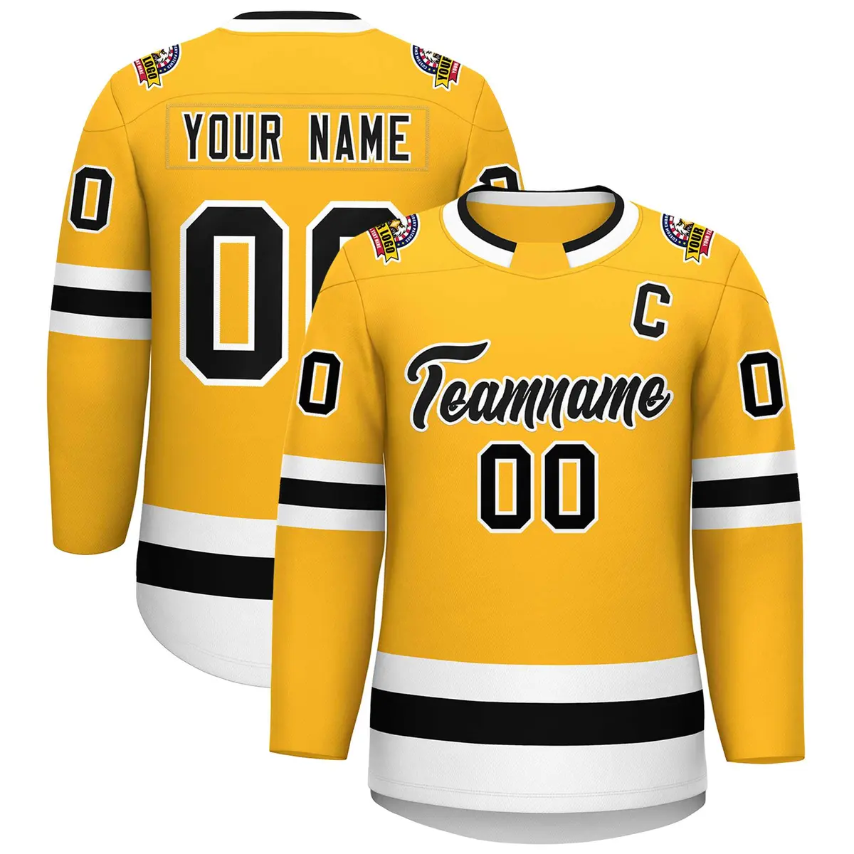 Gold Black-White Classic Style Hockey Jersey