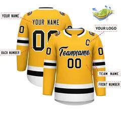 Gold Black-White Classic Style Hockey Jersey 2