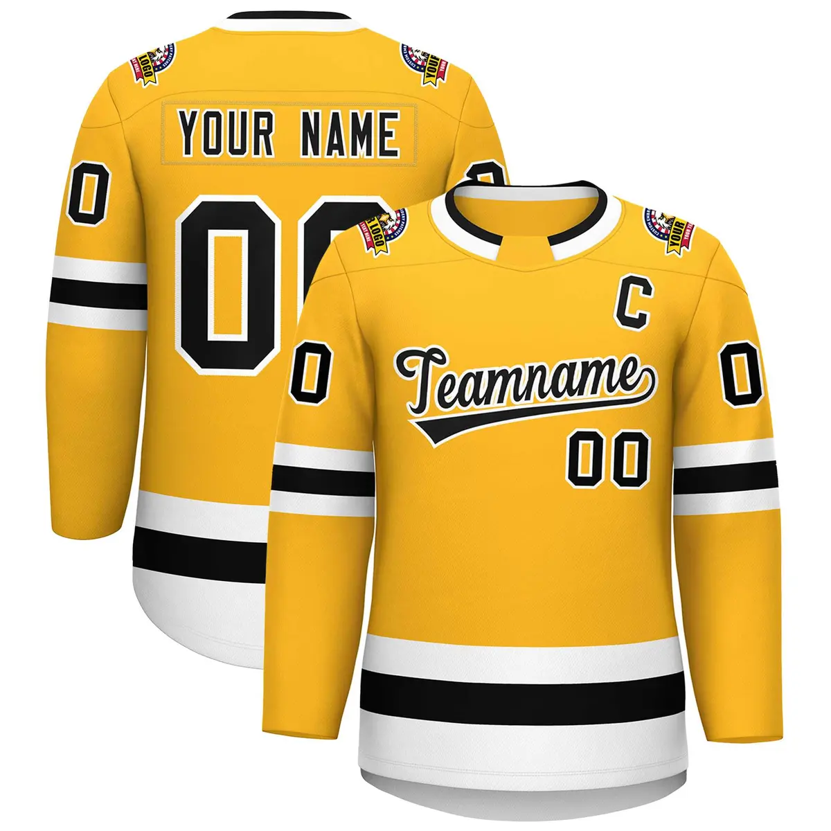 Gold Black-White Classic Style Hockey Jersey