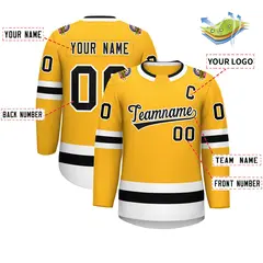 Gold Black-White Classic Style Hockey Jersey 2