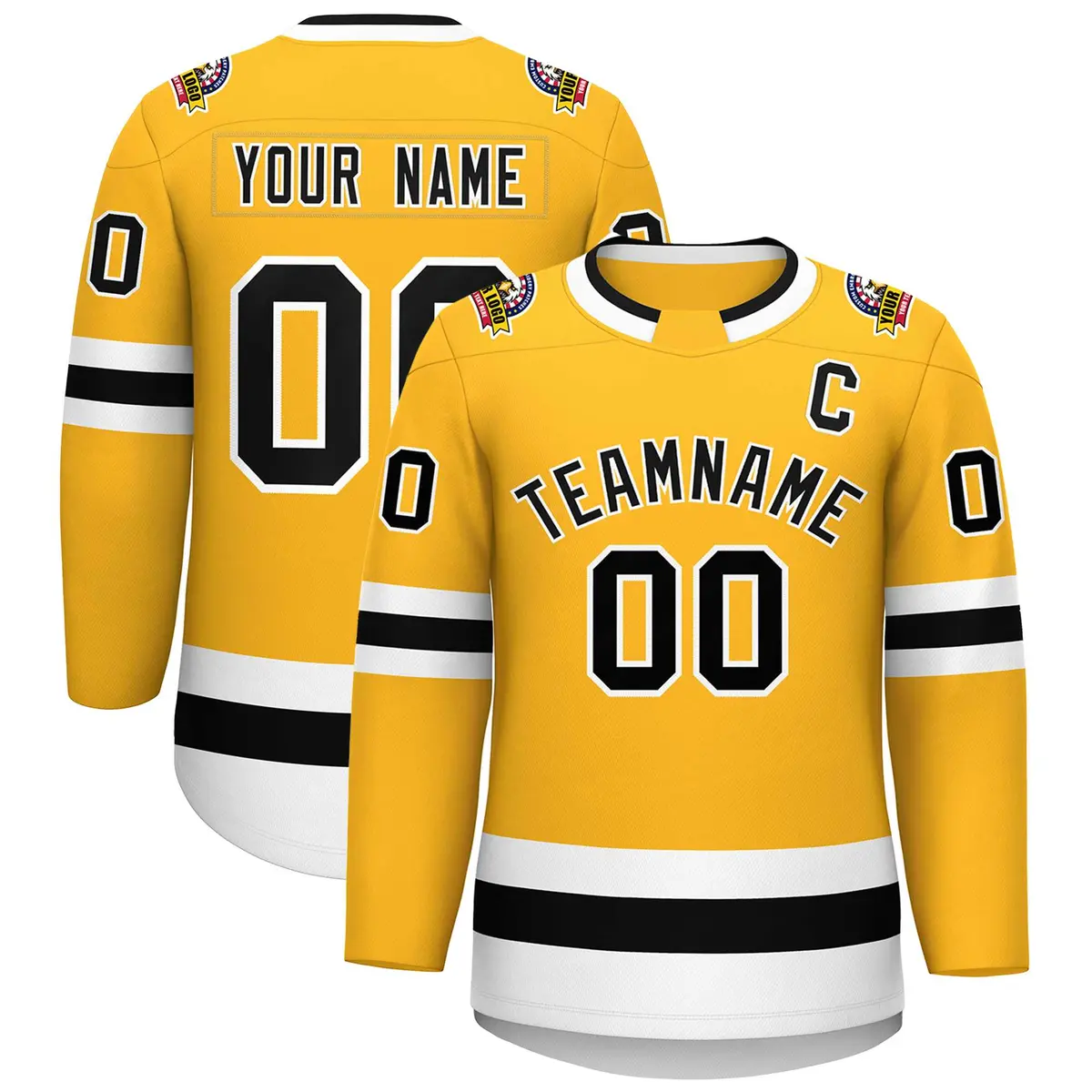 Gold Black-White Classic Style Hockey Jersey