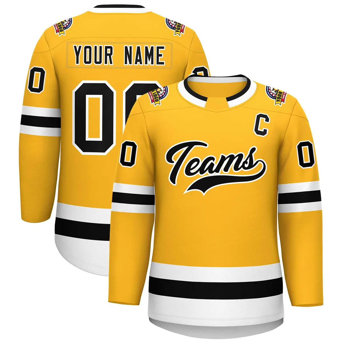 Gold Black-White Classic Style Hockey Jersey