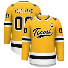 Gold Black-White Classic Style Hockey Jersey