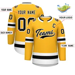 Gold Black-White Classic Style Hockey Jersey 2