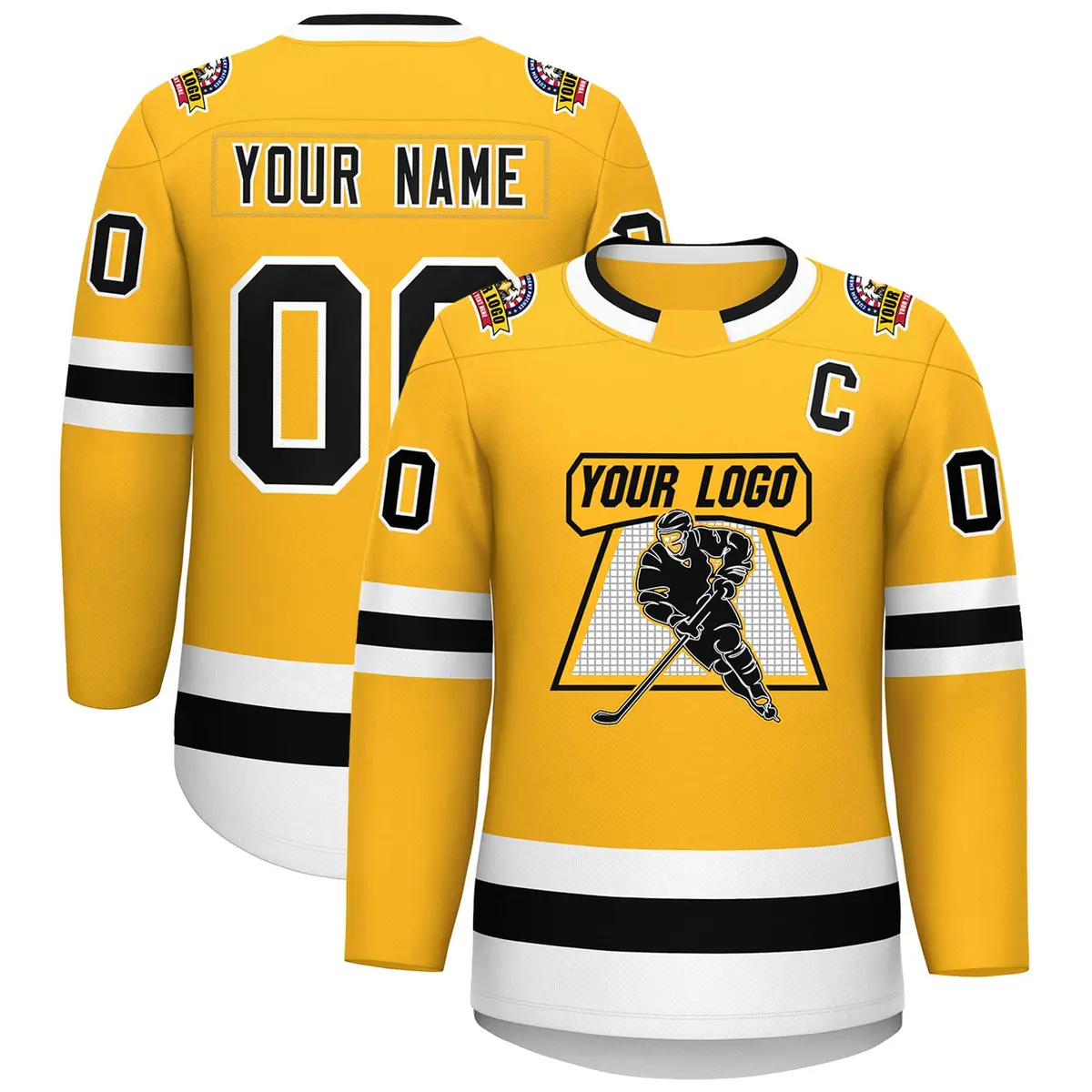 Gold Black-White Classic Style Hockey Jersey