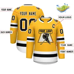 Gold Black-White Classic Style Hockey Jersey 2