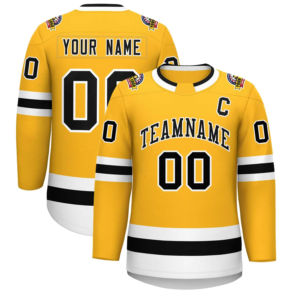 Gold Black-White Classic Style Hockey Jersey