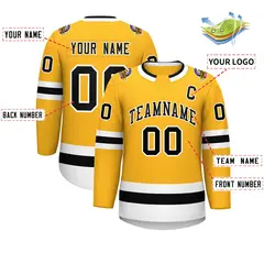 Gold Black-White Classic Style Hockey Jersey 2