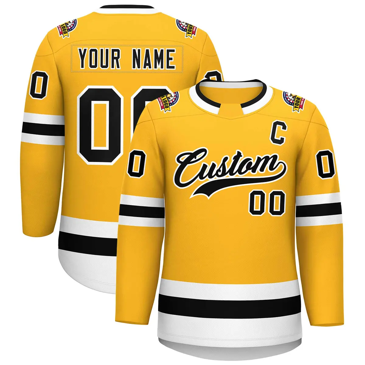 Gold Black-White Classic Style Hockey Jersey