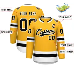 Gold Black-White Classic Style Hockey Jersey 2