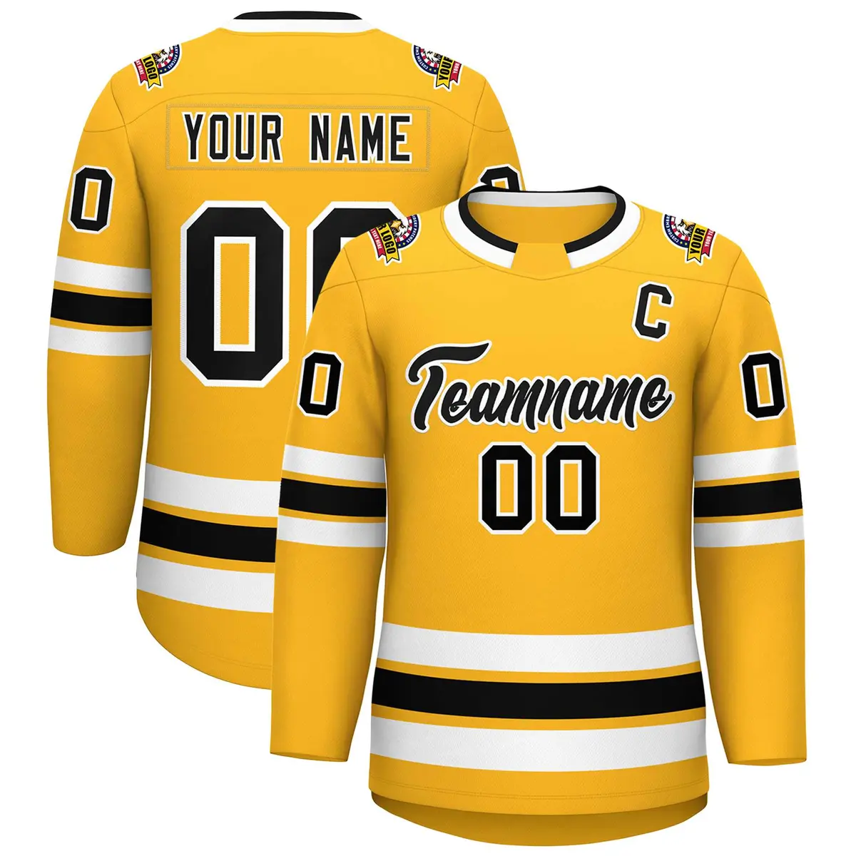 Gold Black-White Classic Style Hockey Jersey