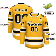 Gold Black-White Classic Style Hockey Jersey 2
