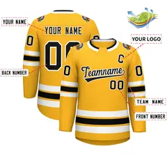 Gold Black-White Classic Style Hockey Jersey 2