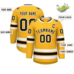 Gold Black-White Classic Style Hockey Jersey 2