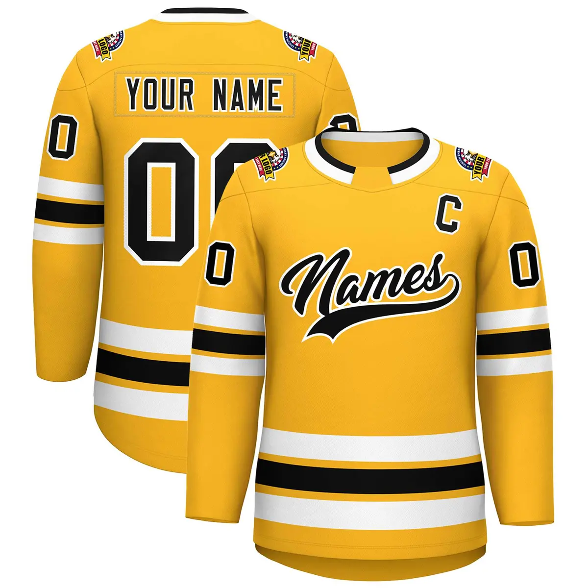 Gold Black-White Classic Style Hockey Jersey