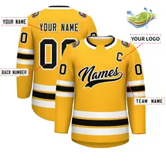 Gold Black-White Classic Style Hockey Jersey 2