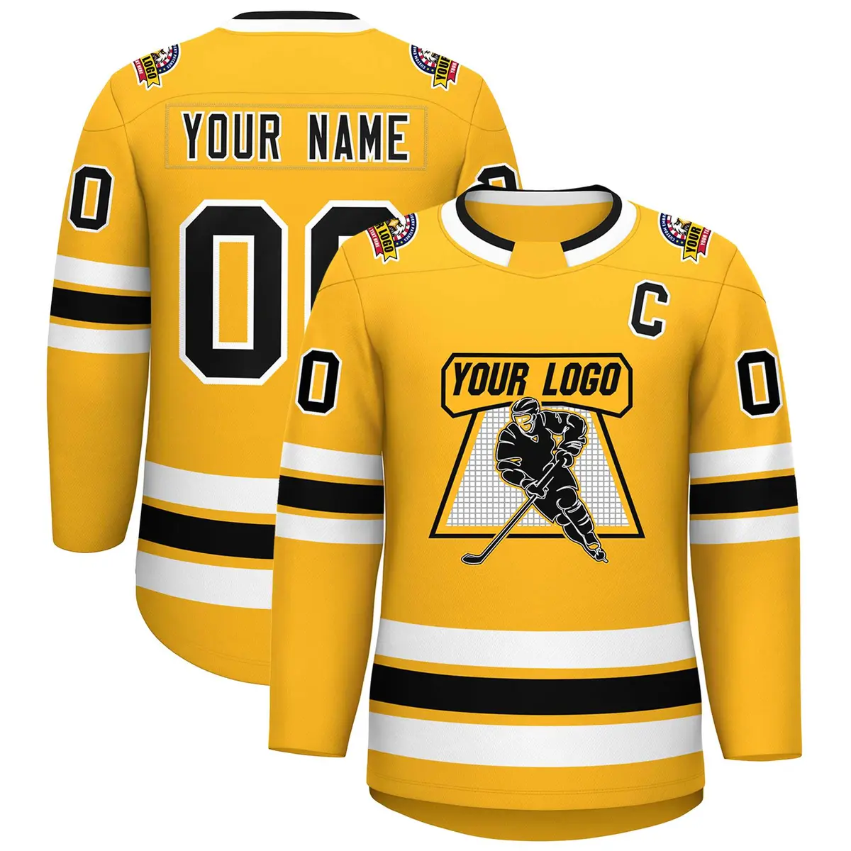Gold Black-White Classic Style Hockey Jersey
