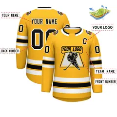 Gold Black-White Classic Style Hockey Jersey 2
