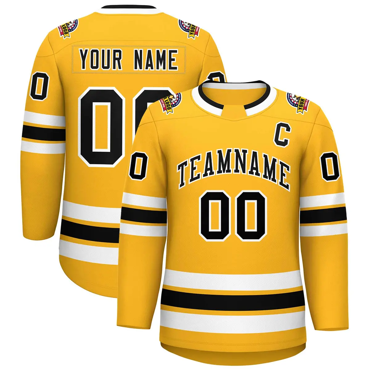 Gold Black-White Classic Style Hockey Jersey