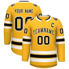 Gold Black-White Classic Style Hockey Jersey