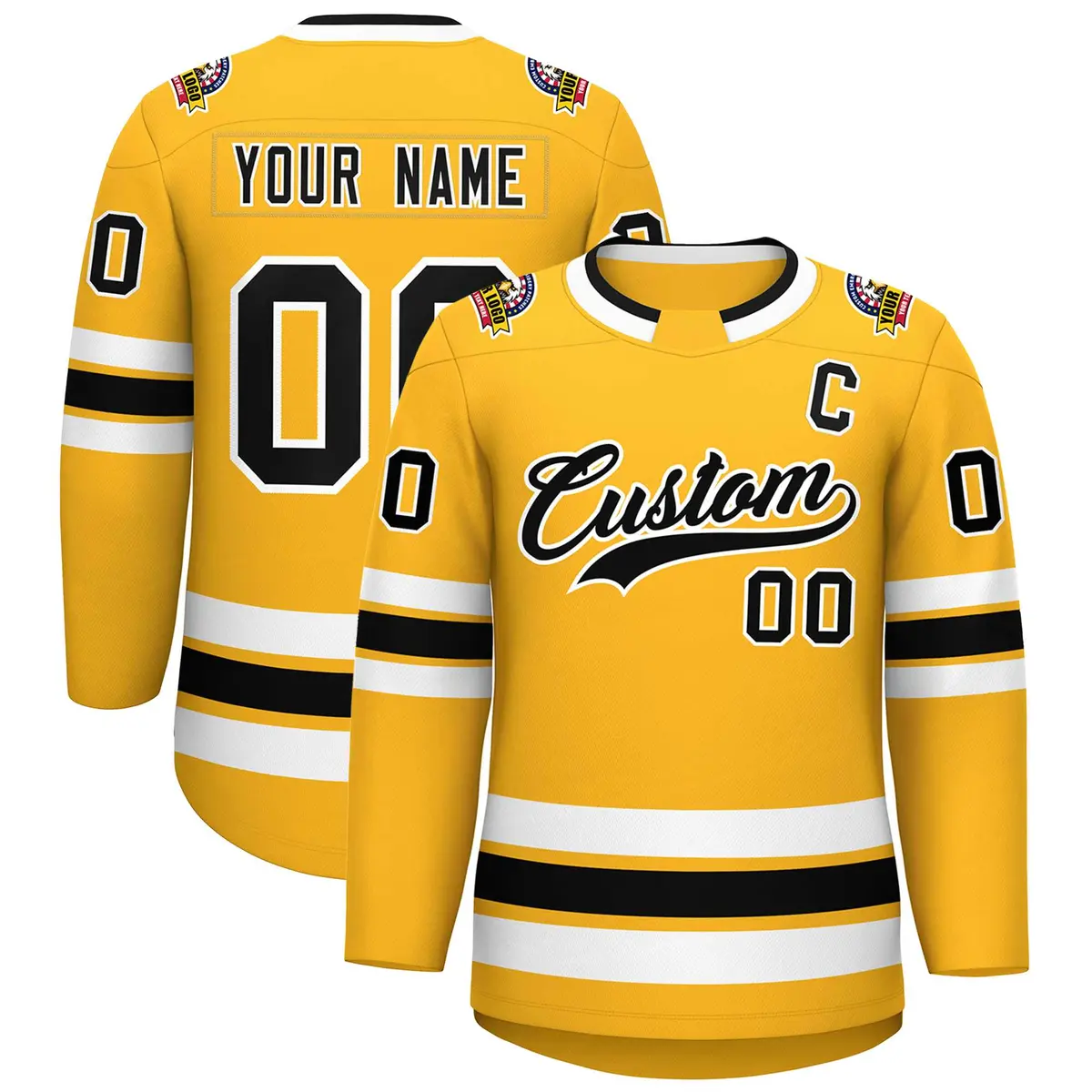 Gold Black-White Classic Style Hockey Jersey