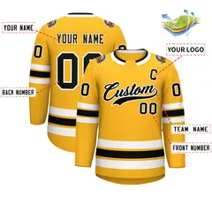 Gold Black-White Classic Style Hockey Jersey 2