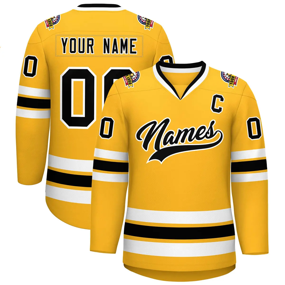 Gold Black-White Classic Style Hockey Jersey