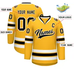 Gold Black-White Classic Style Hockey Jersey 2