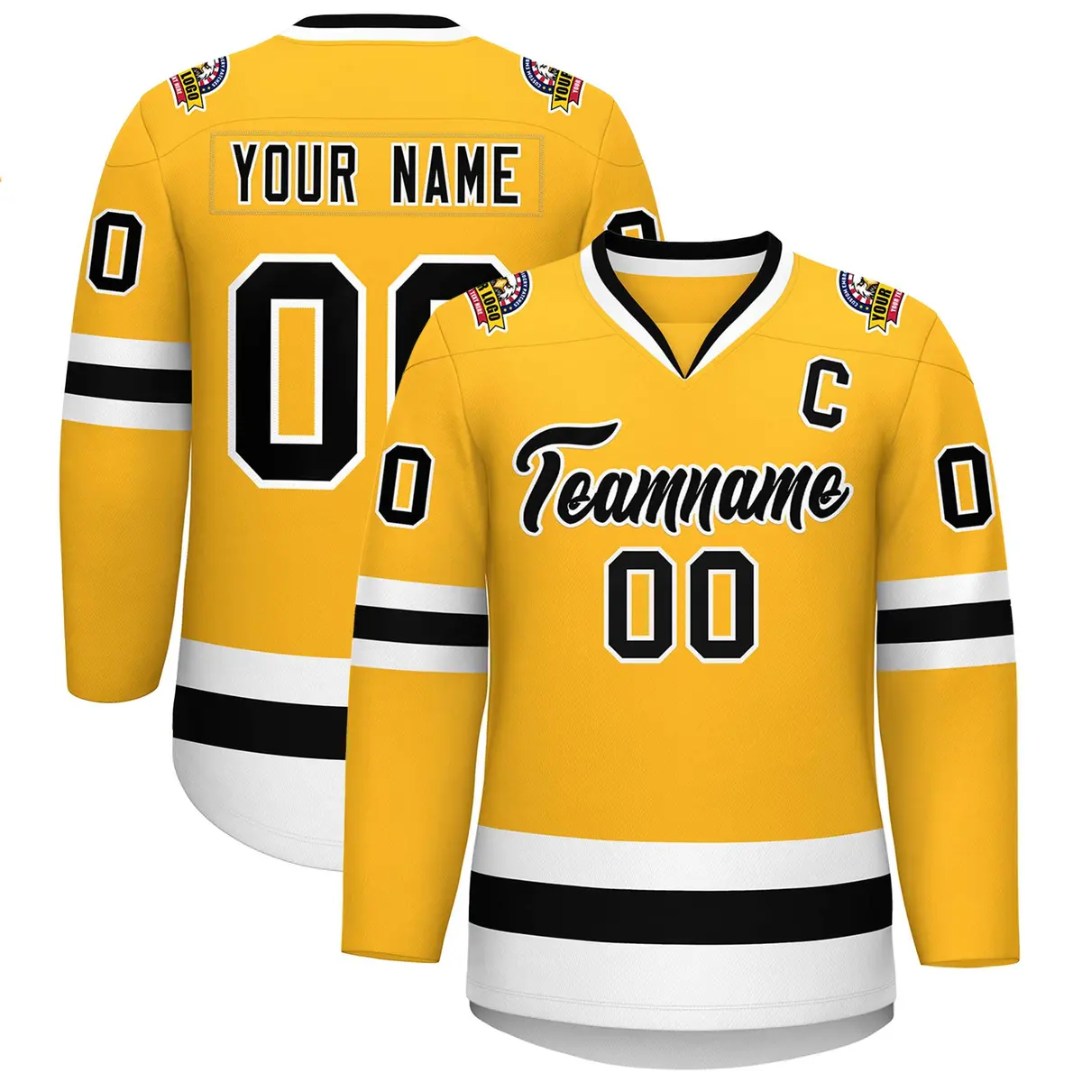 Gold Black-White Classic Style Hockey Jersey