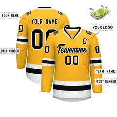 Gold Black-White Classic Style Hockey Jersey 2