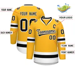 Gold Black-White Classic Style Hockey Jersey 2