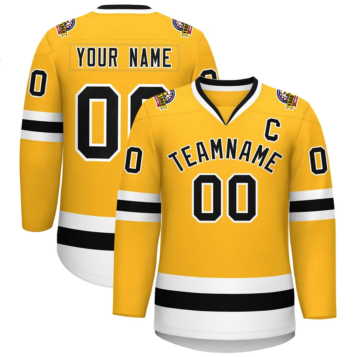 Gold Black-White Classic Style Hockey Jersey