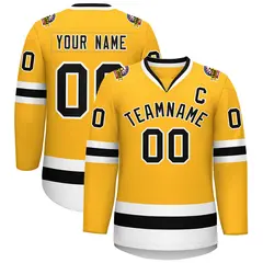 Gold Black-White Classic Style Hockey Jersey 1