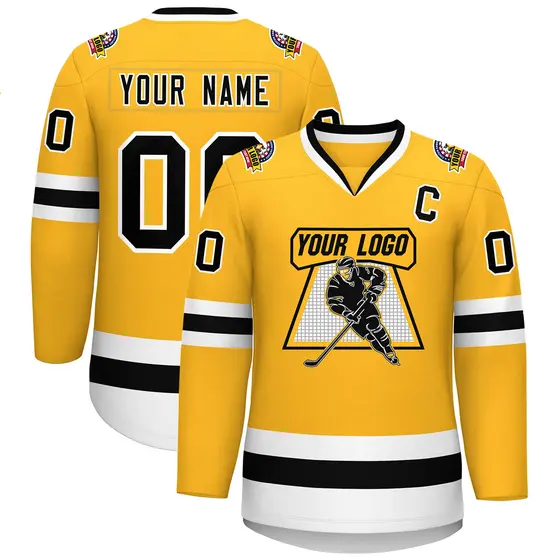 Gold Black-White Classic Style Hockey Jersey