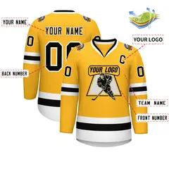 Gold Black-White Classic Style Hockey Jersey 2