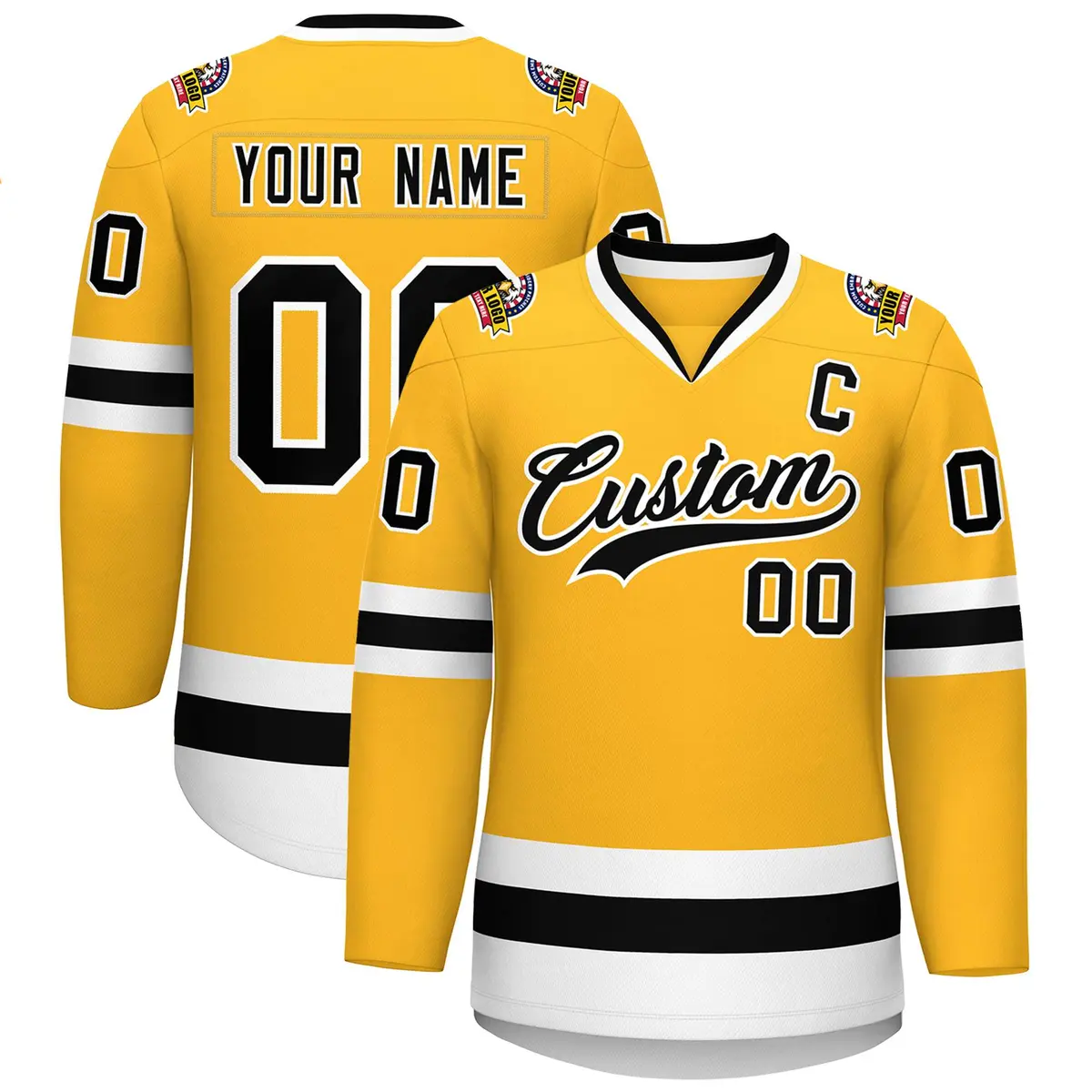 Gold Black-White Classic Style Hockey Jersey