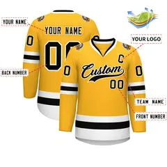 Gold Black-White Classic Style Hockey Jersey 2