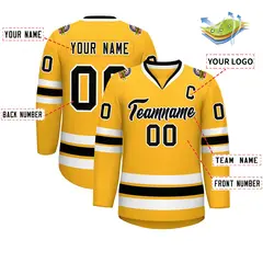 Gold Black-White Classic Style Hockey Jersey 2