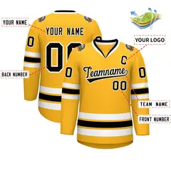 Gold Black-White Classic Style Hockey Jersey 2