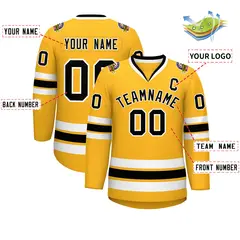 Gold Black-White Classic Style Hockey Jersey 2