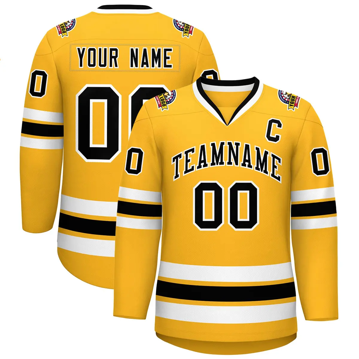 Gold Black-White Classic Style Hockey Jersey