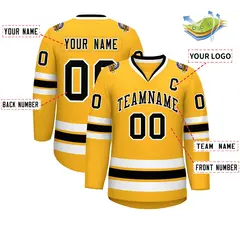 Gold Black-White Classic Style Hockey Jersey 2