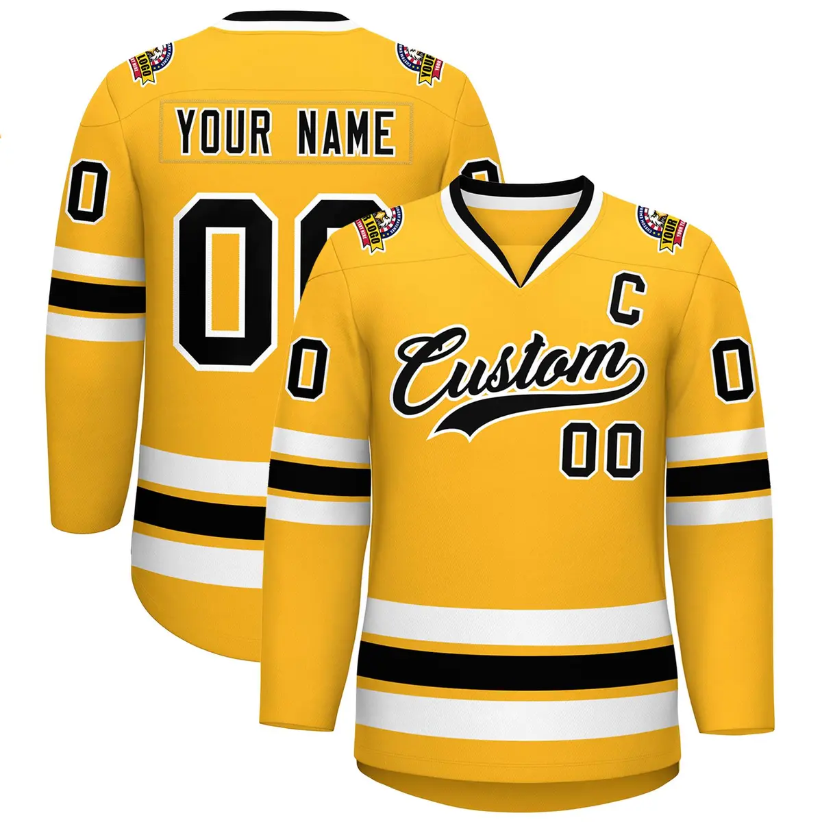 Gold Black-White Classic Style Hockey Jersey
