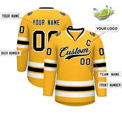 Gold Black-White Classic Style Hockey Jersey 2