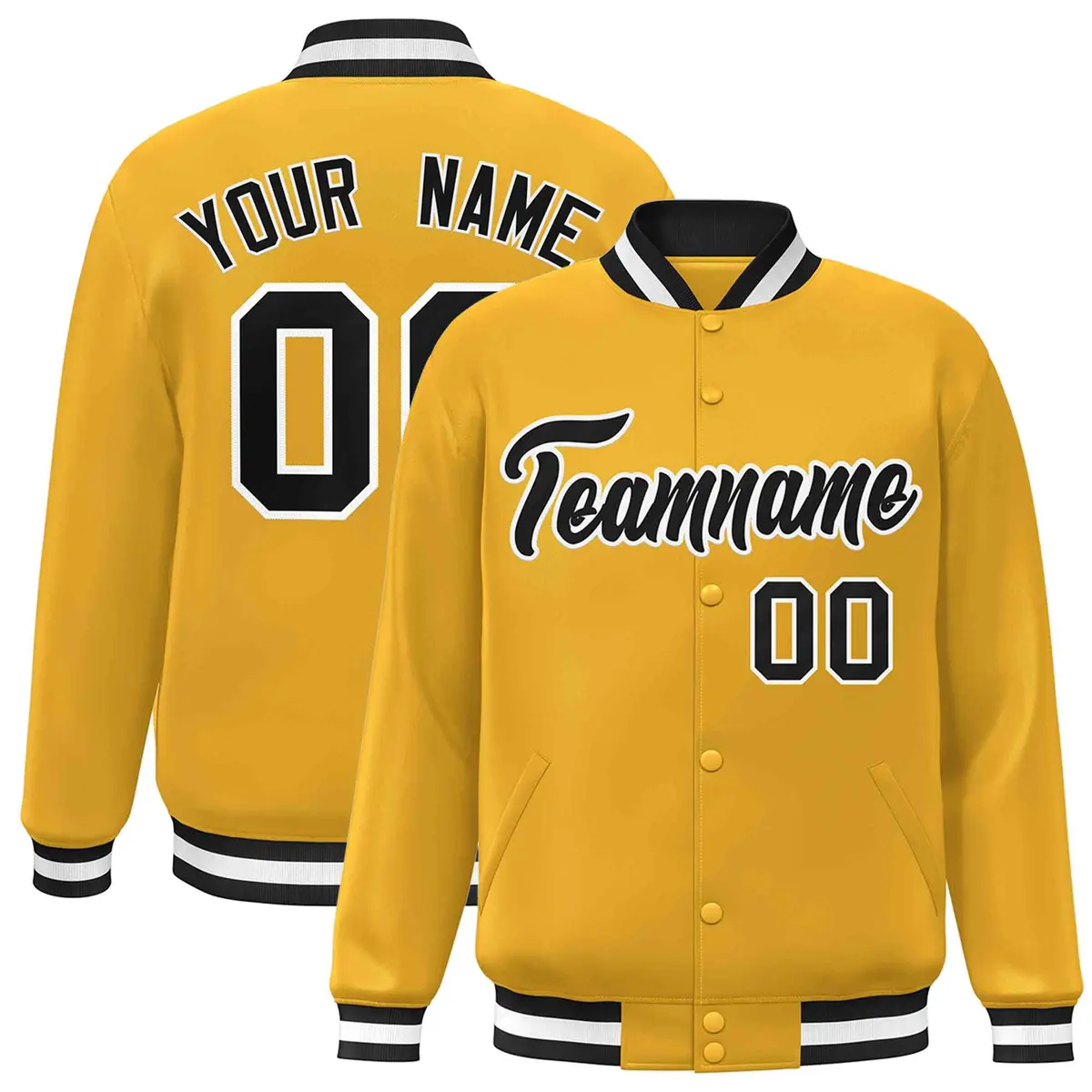 Gold Black-White Classic Varsity Full-Snap Letterman Jacket