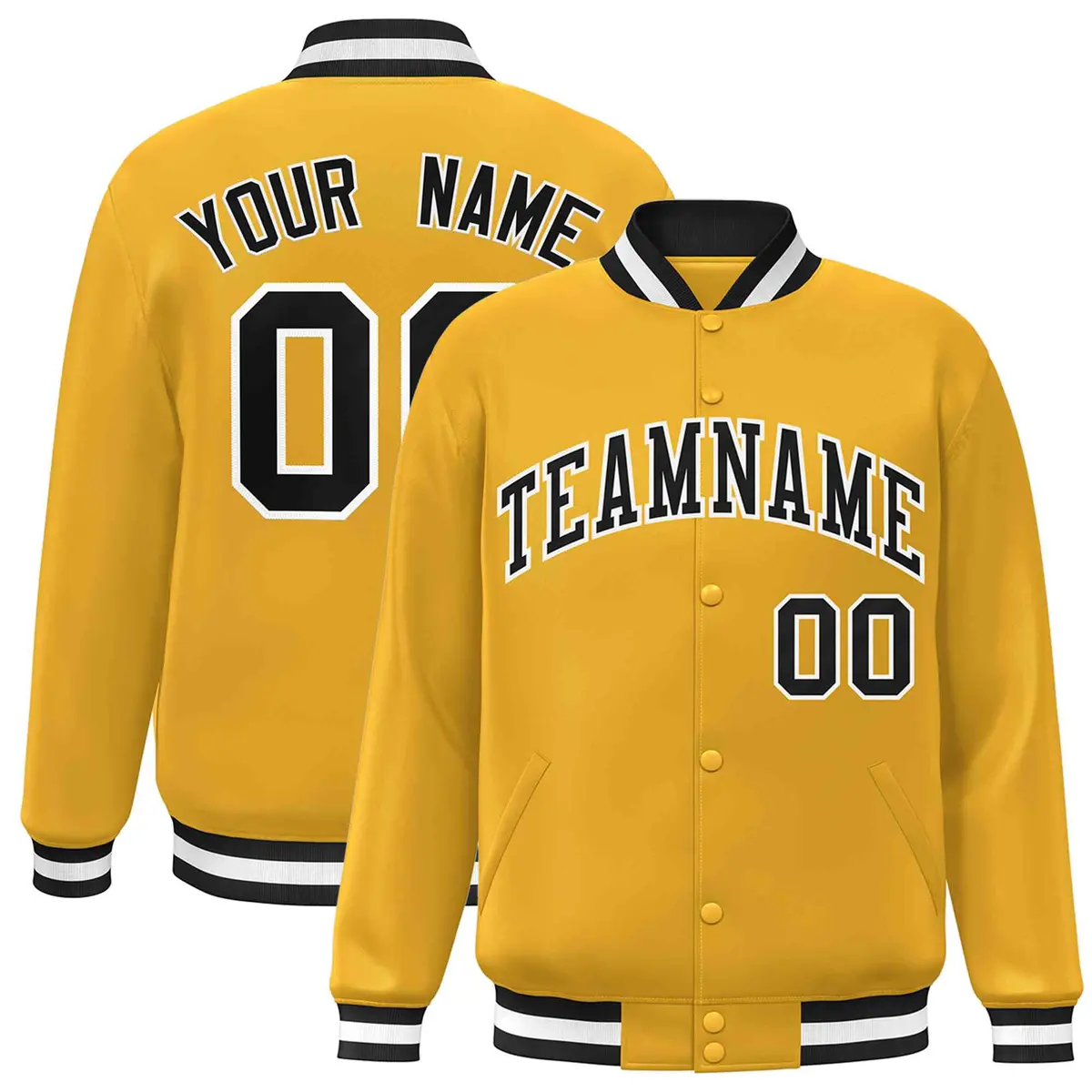 Gold Black-White Classic Varsity Full-Snap Letterman Jacket