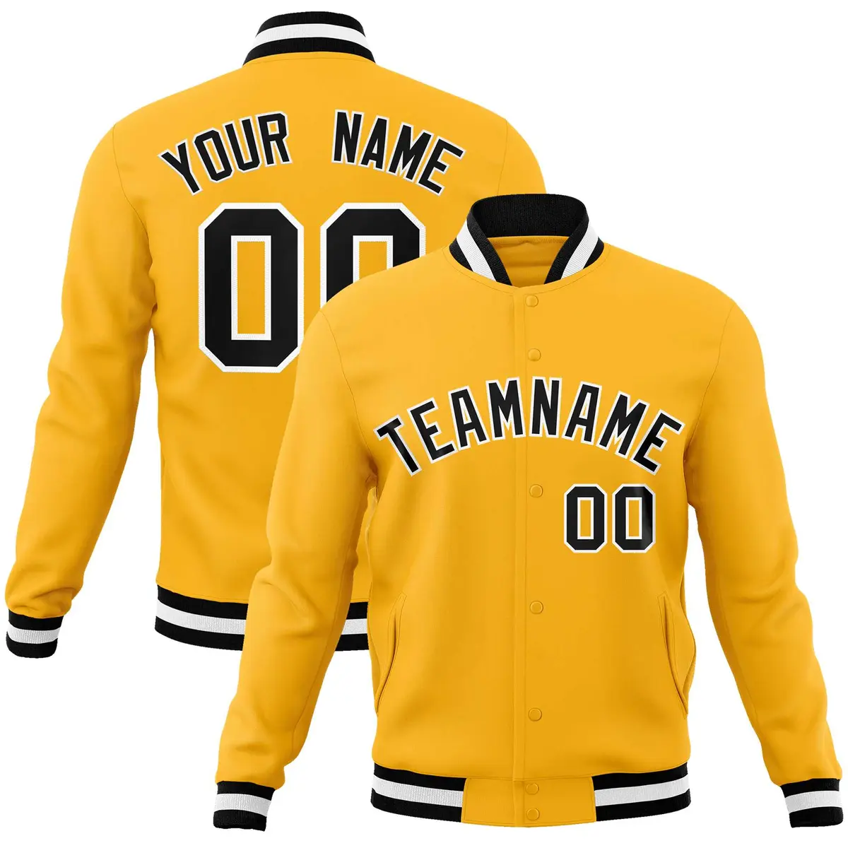 Gold Black-White Classic Varsity Full-Snap Letterman Jacket