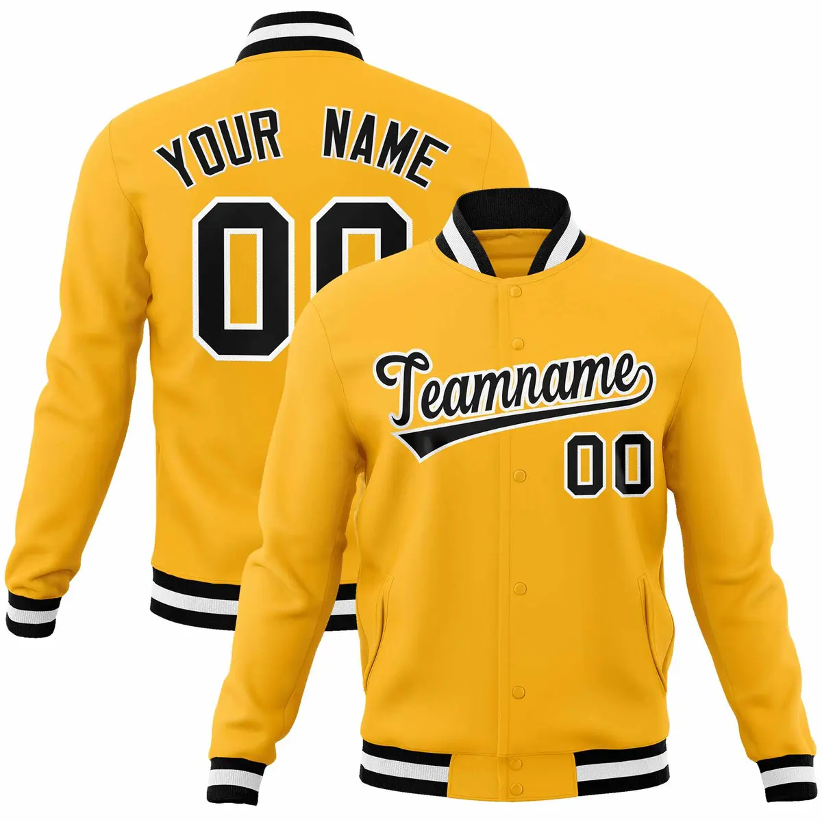 Gold Black-White Classic Varsity Full-Snap Letterman Jacket