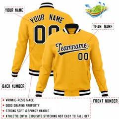 Gold Black-White Classic Varsity Full-Snap Letterman Jacket 4