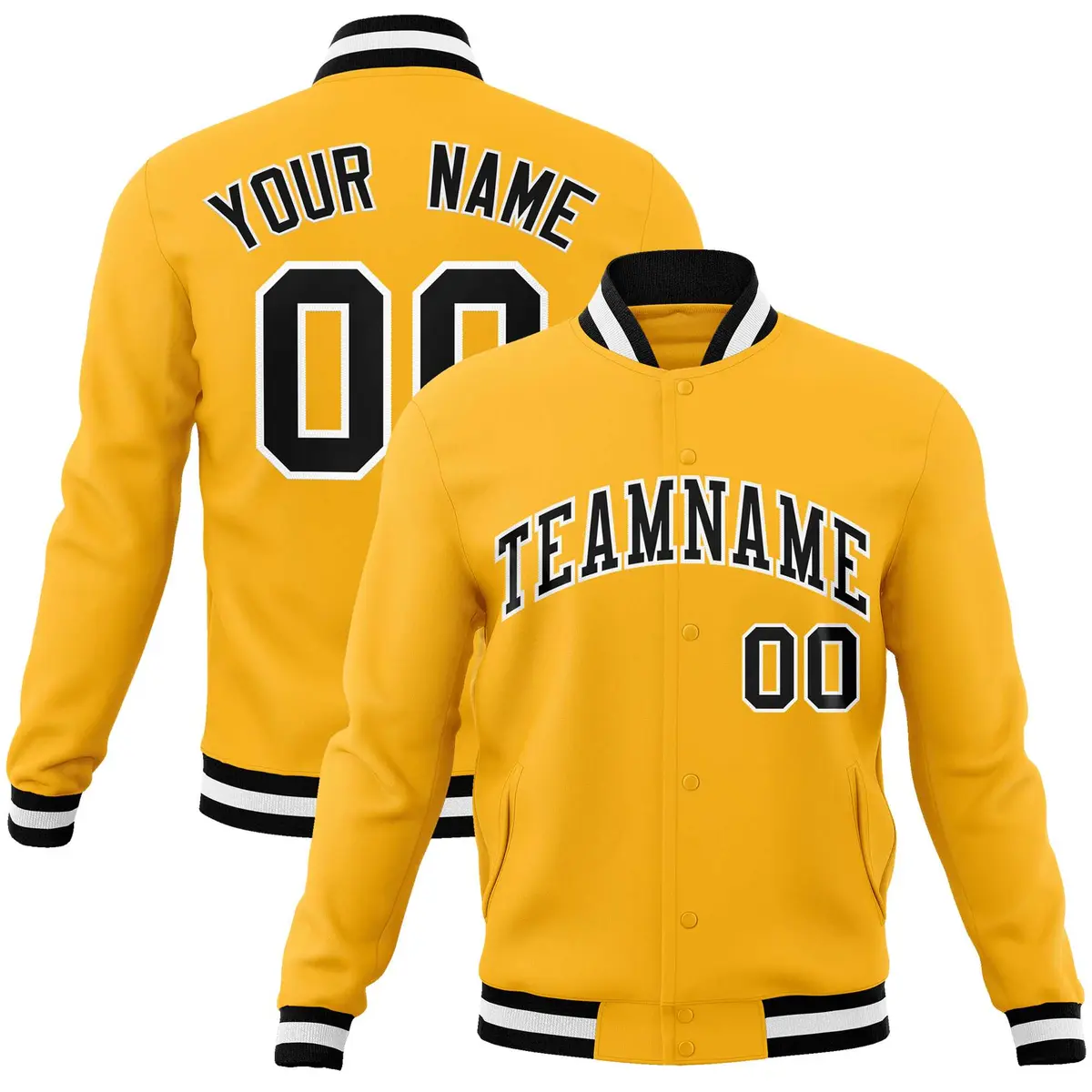 Gold Black-White Classic Varsity Full-Snap Letterman Jacket